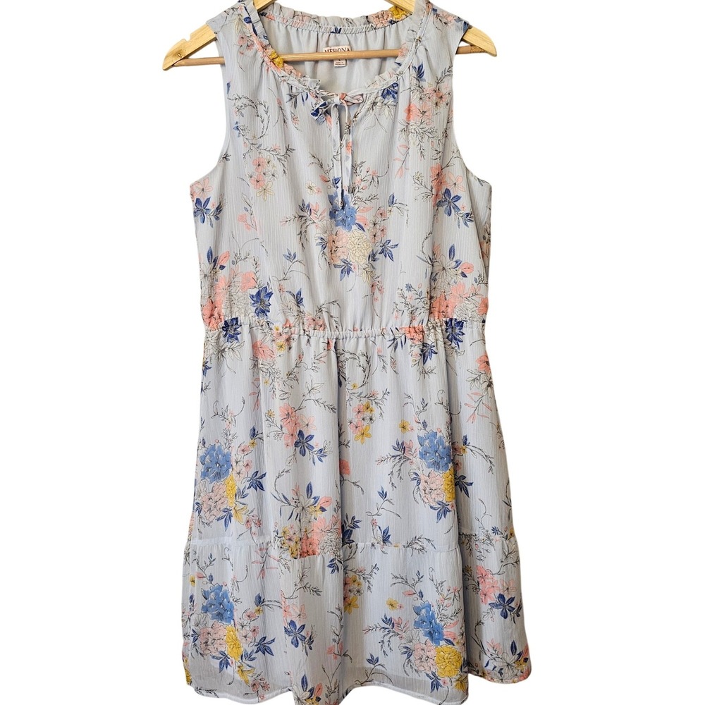 Merona Womens Floral Sleeveless Tiered Chiffon Dress Light Blue Large VN1107216